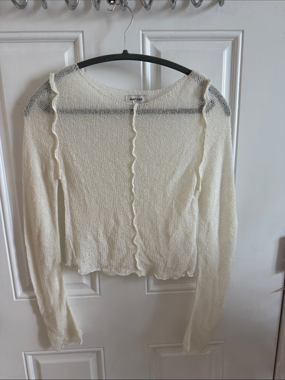 NAF NAF Cream Lightweight Cropped long sleeve with Ruffle Trim